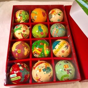 Crate and Barrel 12 Days of Christmas Paper Mache Ornaments
